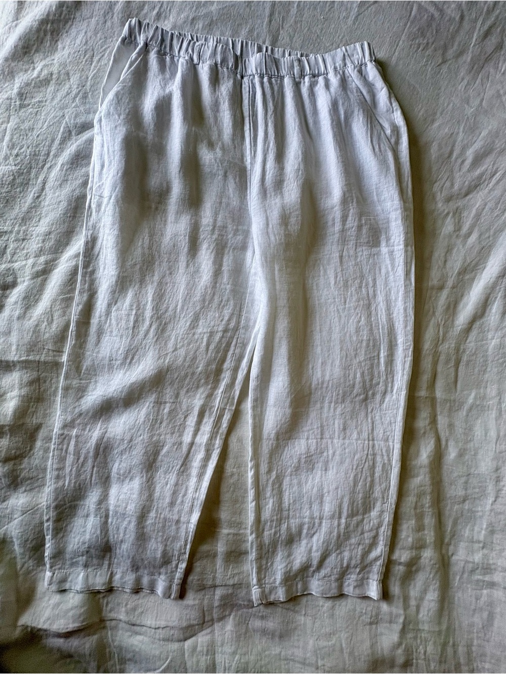 Quince 100% European Linen White Pants L NWOT Elastic Waist Wide Leg Beach - Picture 12 of 13